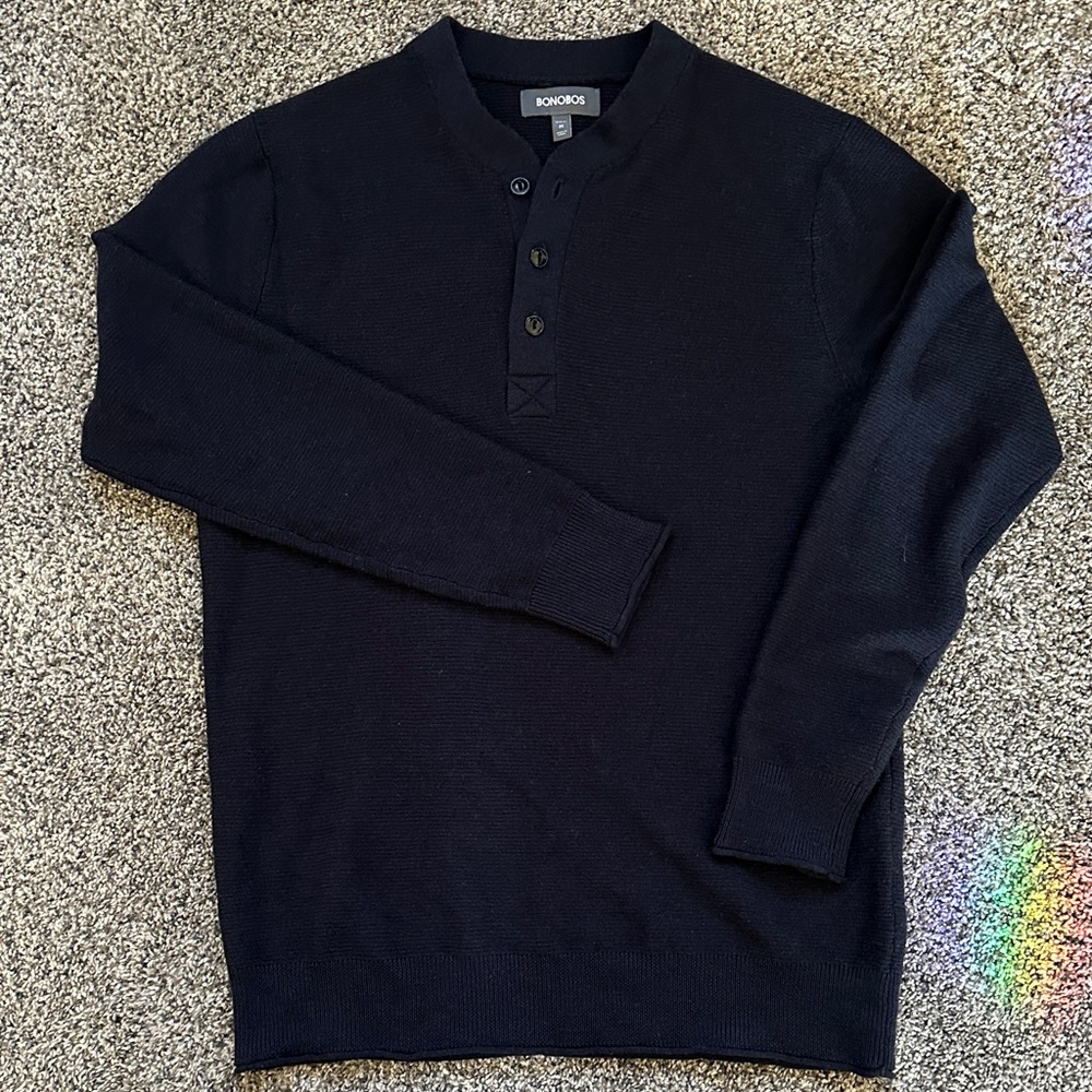 Bonobos Men's Navy  Henley Crewneck Sweater